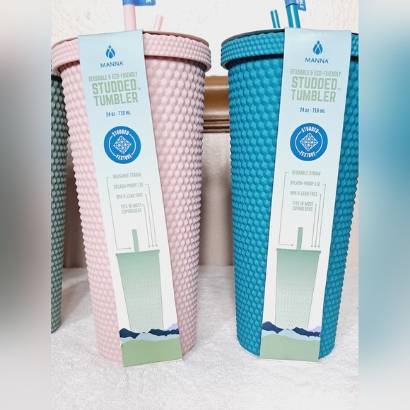 New Teal Manna 24oz Studded Tumbler Cold Cup With Reusable Straw - Picture 2 of 13
